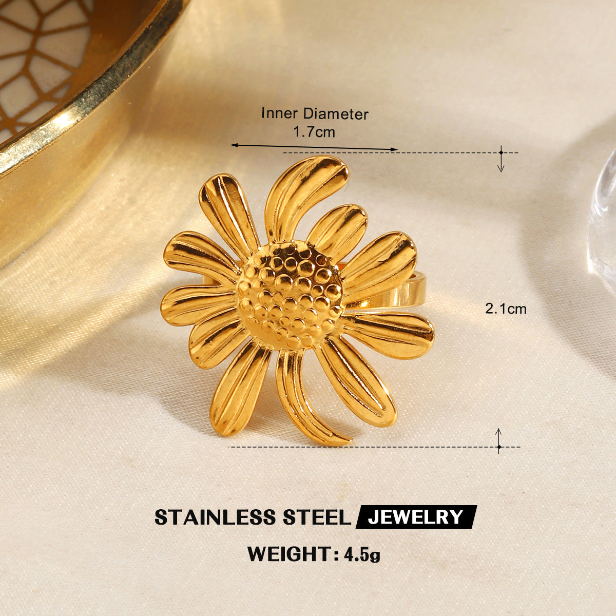 Wholesale Trendy Stainless Steel Gold Sun Ring Irregular Design Jewelry Accessory