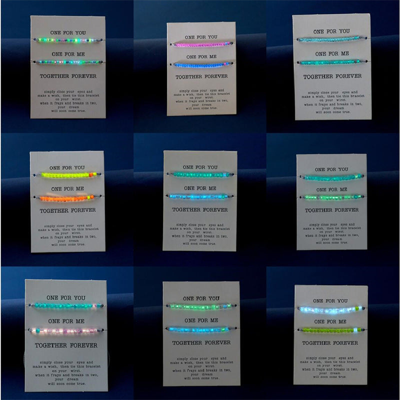 Wholesale 2 colorful luminous rice beads couple beaded bracelet