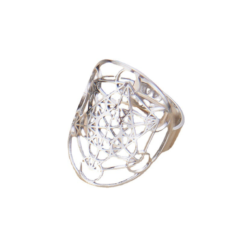 Wholesale Hollow Six-Pointed Star Oval Stainless Steel Ring