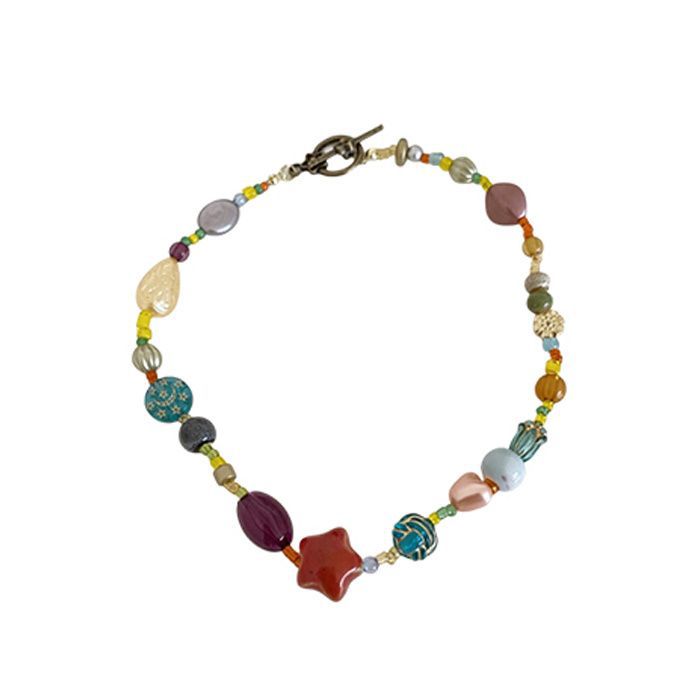 Wholesale Ethnic style dopamine colored glaze beaded necklace