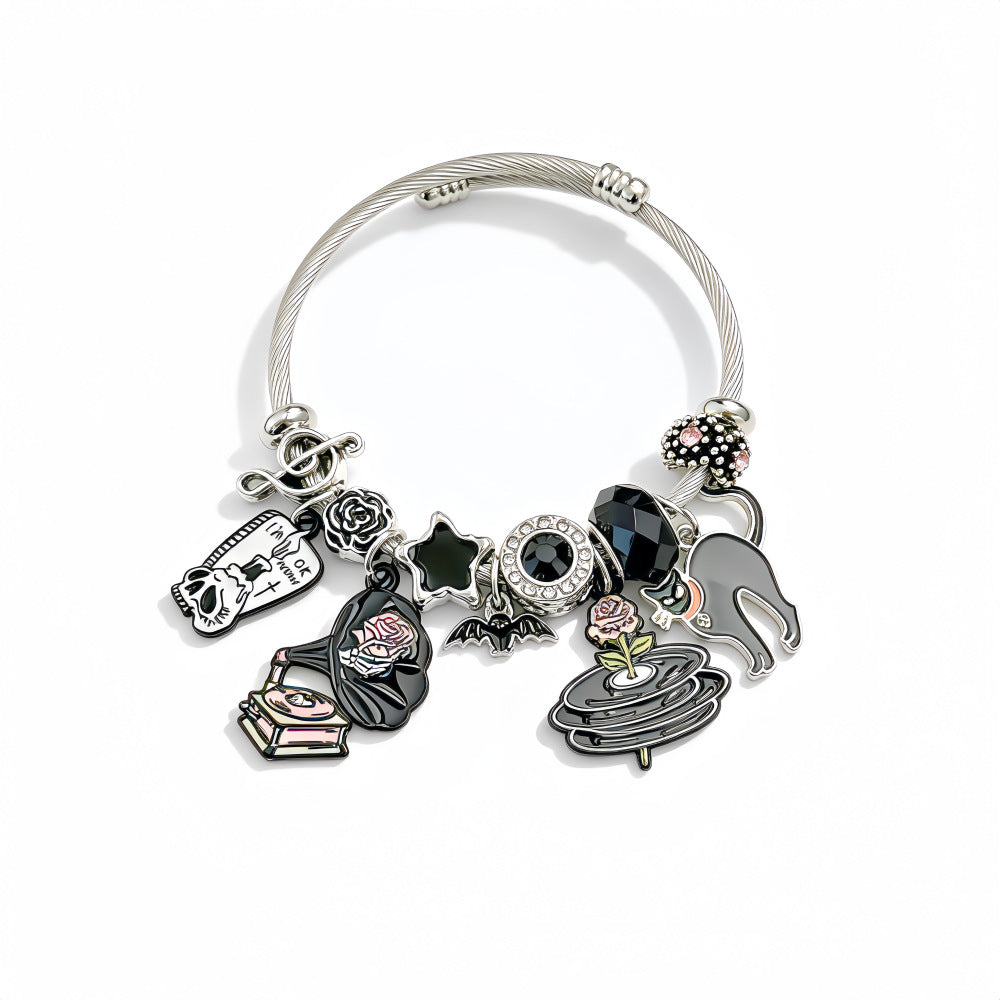 Wholesale Stainless Steel Electroplated Skull Butterfly Pendant Bracelet Retro Vinyl Record Grim Reaper Black Cat Women S Everyday Wear