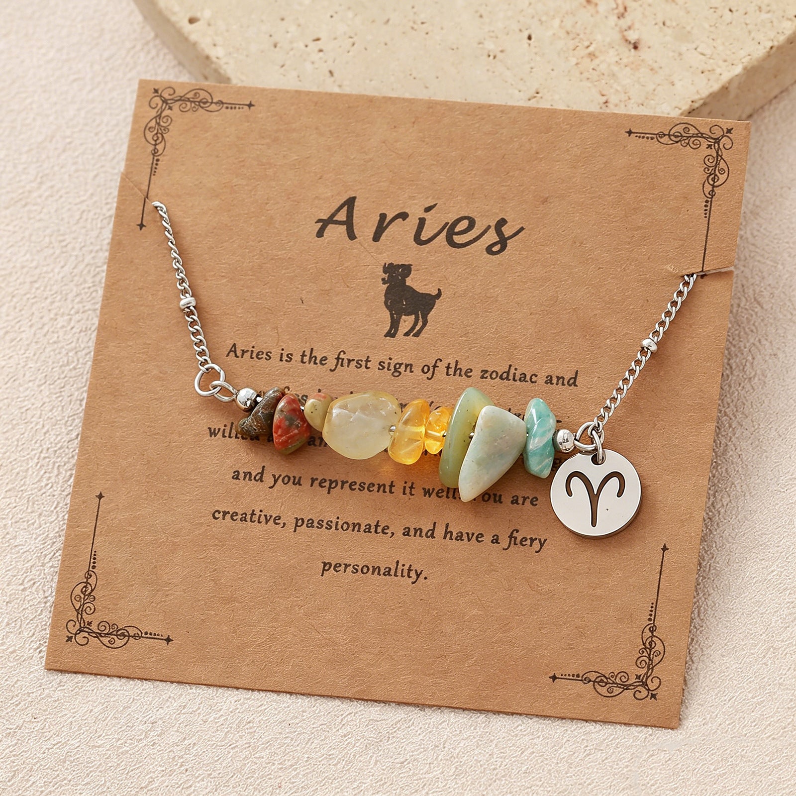 Wholesale Zodiac Stone Crushed Stainless Steel Bracelet with Pendant Fashion Accessory Gift