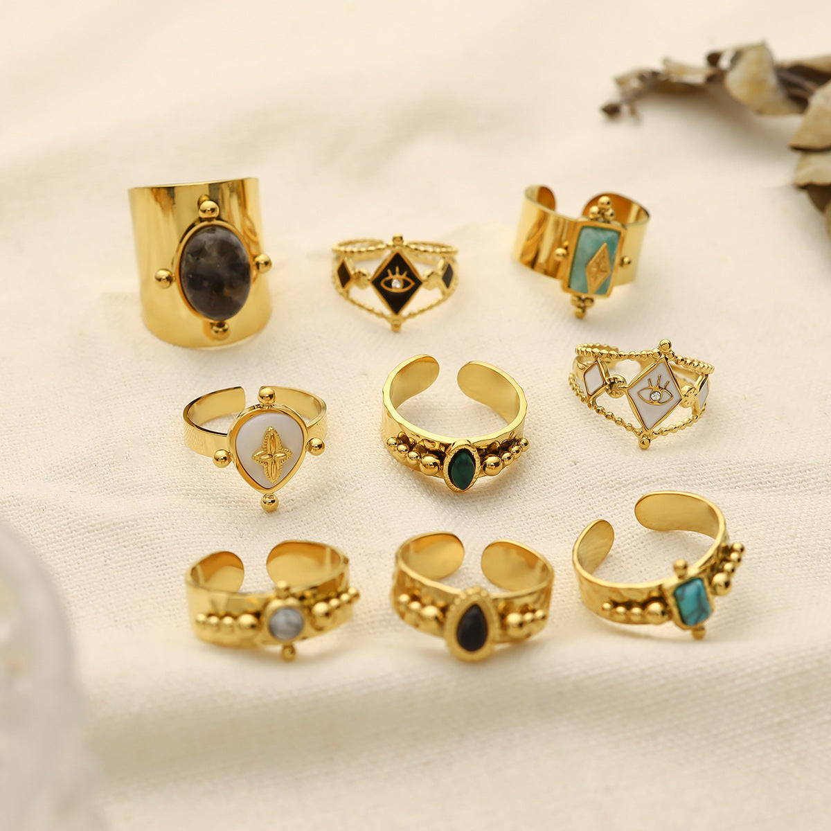 Wholesale non-fading ring women's ins style stainless steel ring natural stone ring