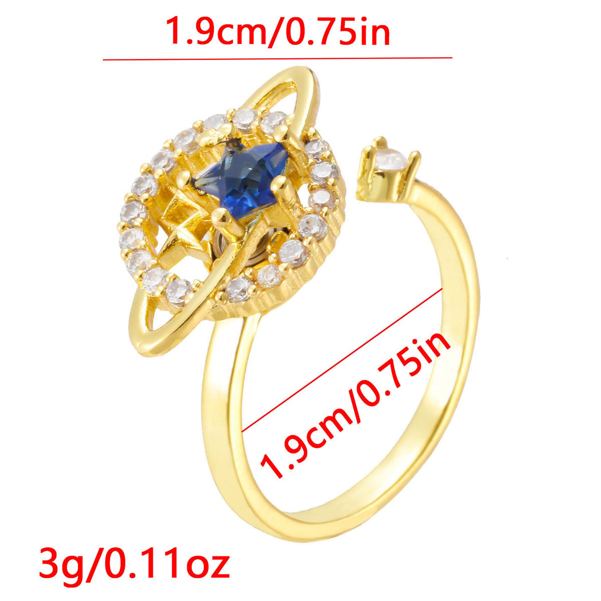 Wholesale Gold Plated Adjustable Rotating Ring Star Moon Zircon Women' s Fashion Jewelry Gift