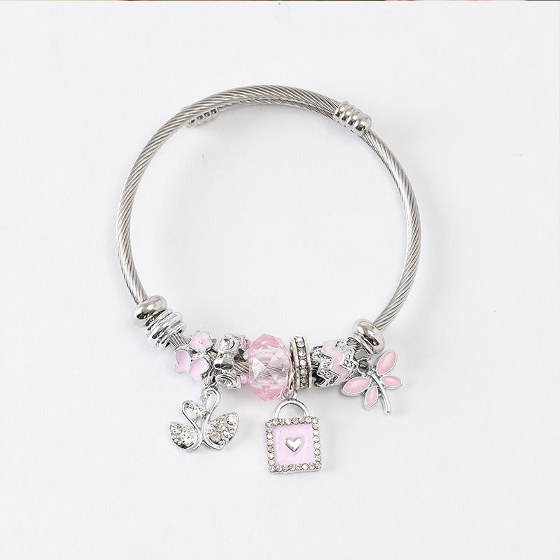 Wholesale Heart Shaped Rhinestone Stainless Steel Copper Alloy Beaded Bracelet ACC-BT-JingSY001