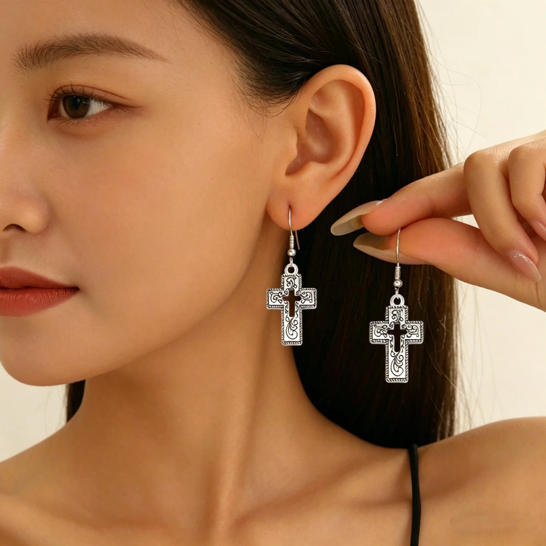 Wholesale Gothic Cross Heart Drop Earrings Alloy Electroplated Party Wear Fashion Accessory
