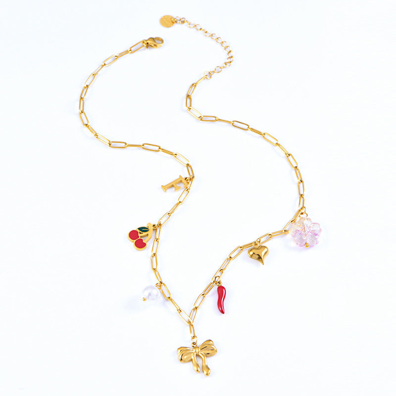 Wholesale Stainless steel Bow Clavicle Chain Colorful Multi-element Cross-border Necklaces Accessories