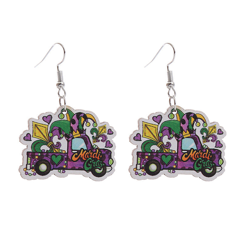 Wholesale  Carnival wooden earrings carnival truck clown hat earrings holiday earrings
