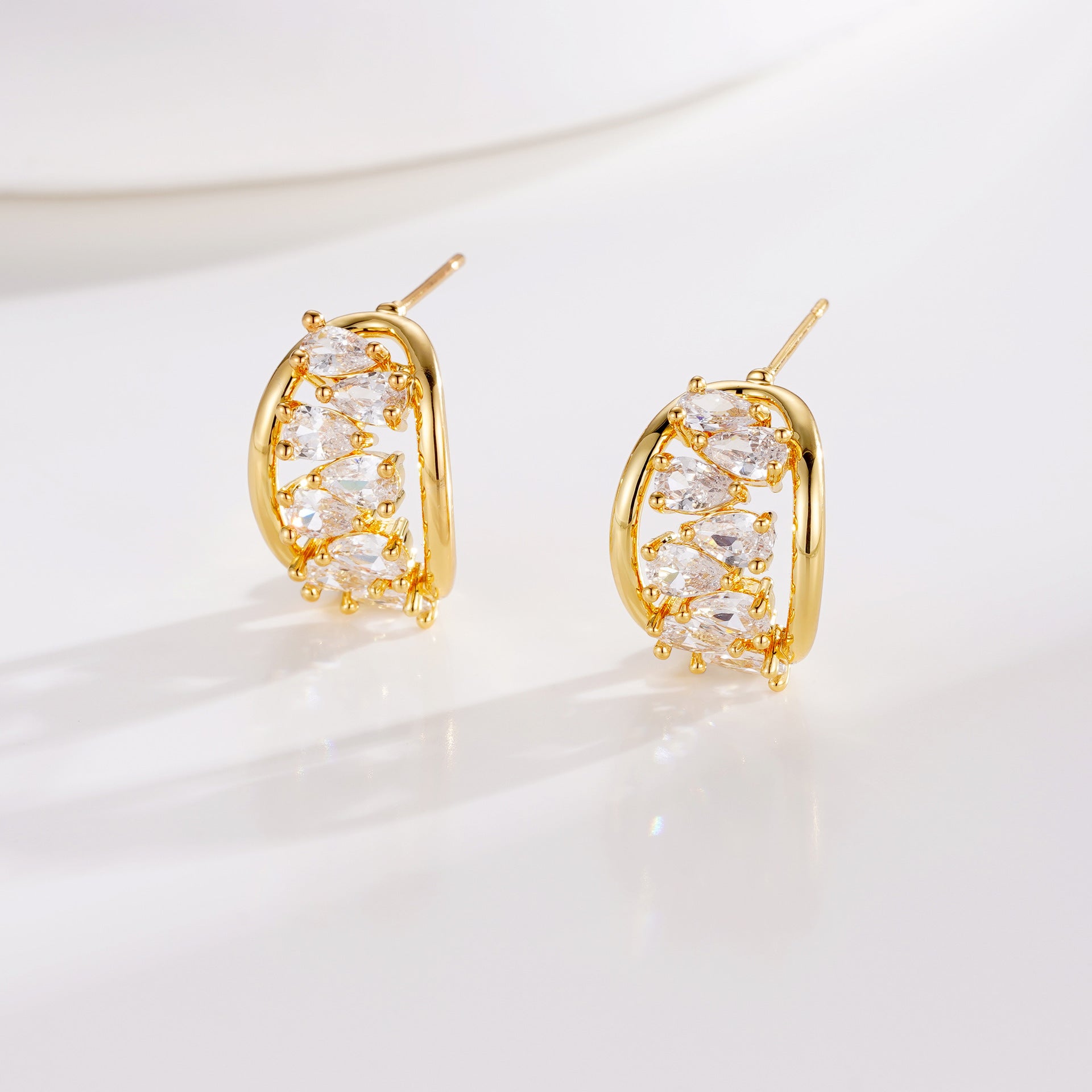 Wholesale Copper Plated Real Gold Inlaid Zircon Silver Needle Earrings