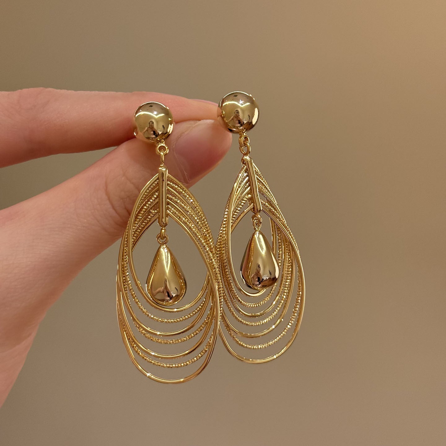 Wholesale Golden Multi-Layer Water Drop Long Earrings Fashion Jewelry Accessory for Party Wear Gift