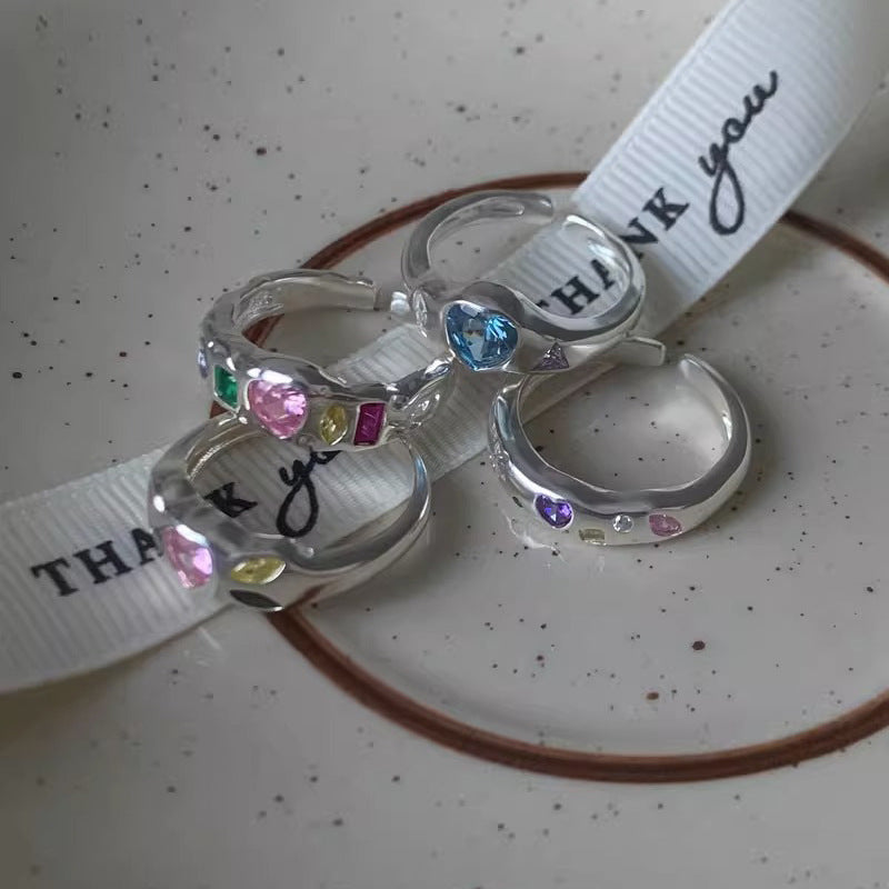 Wholesale Dopamine Love Color Zircon Ring Open Ring Hearts Rings ACC-RS-YaoFeng012