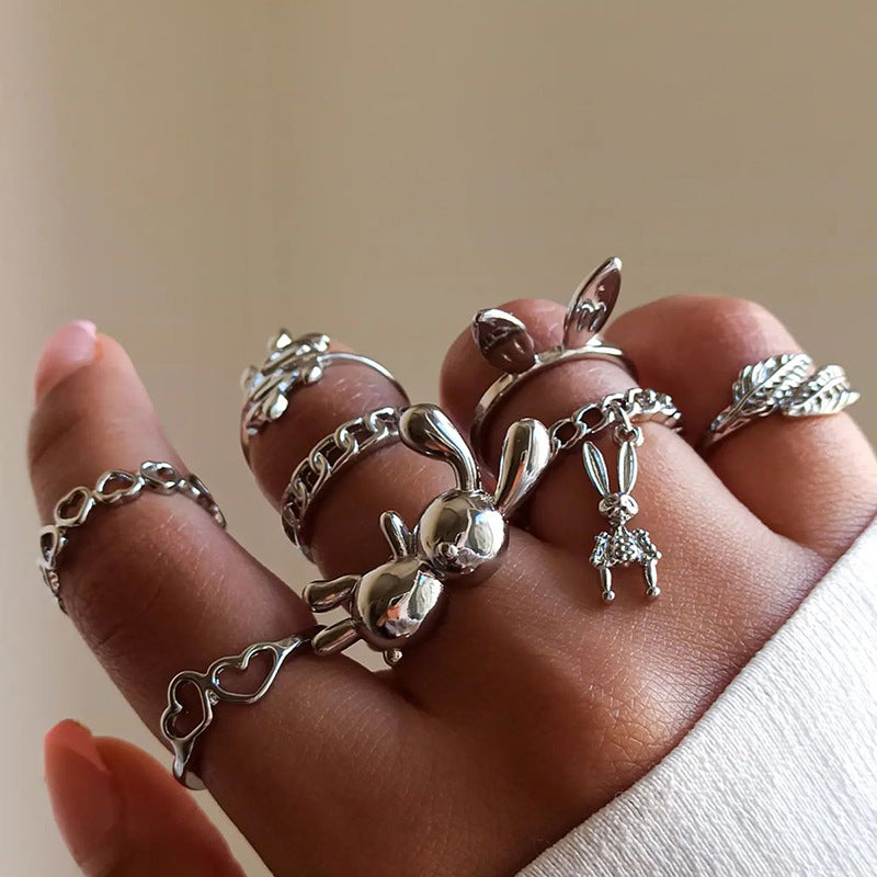 Wholesale  cute rabbit ear ring 8 pieces suit