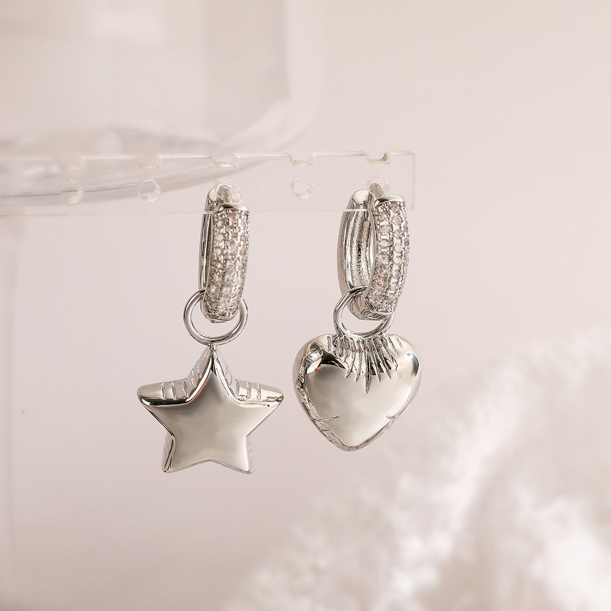 Wholesale Asymmetric Star Moon Zircon Earrings ACC-ES-AG004