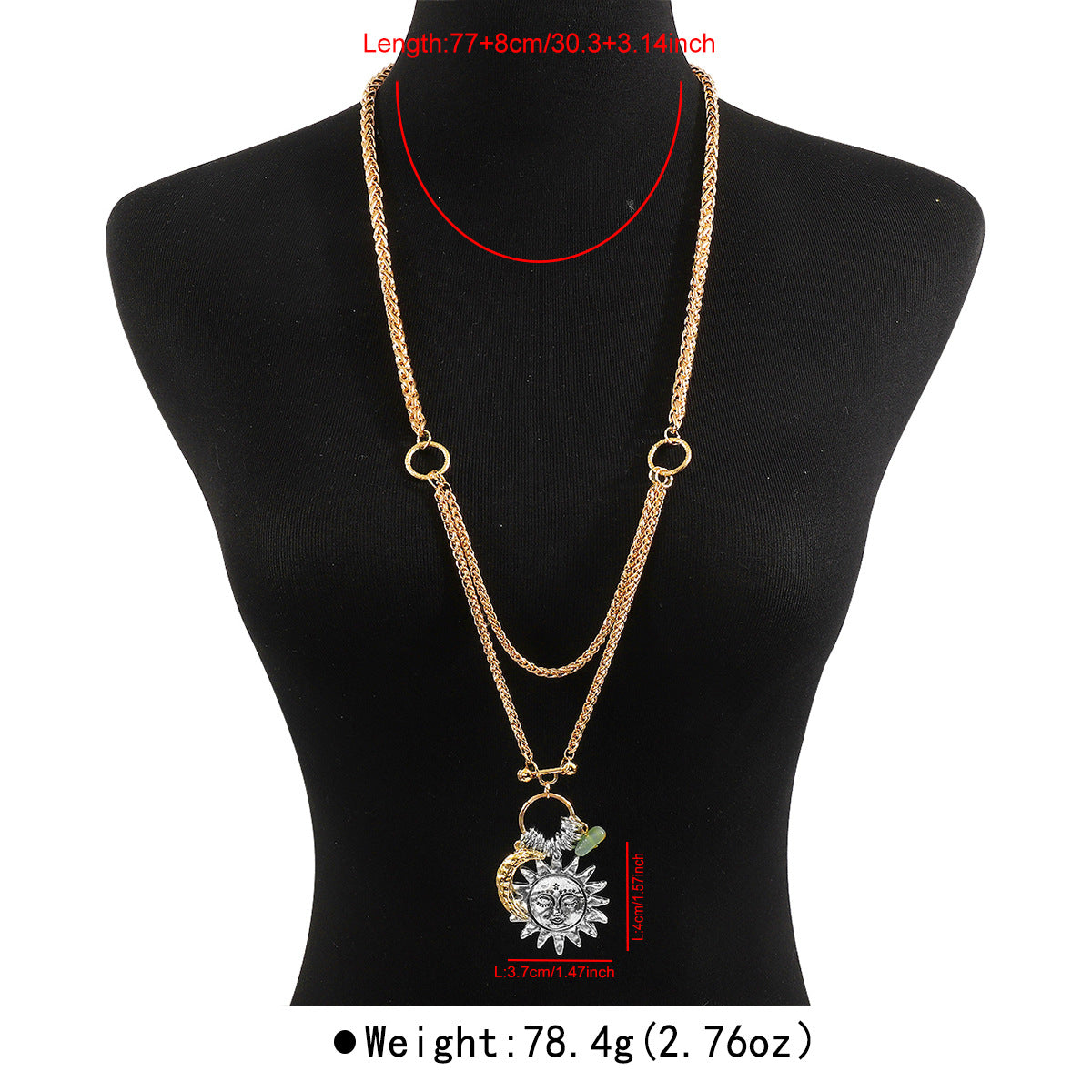 Wholesale Exaggerated Moon and Sun Hand-woven Multi-layer Necklace Long Necklace Sweater Chain