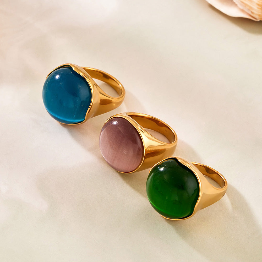 Wholesale Elegant Light-Luxury Stainless Steel Oval Opal Ring