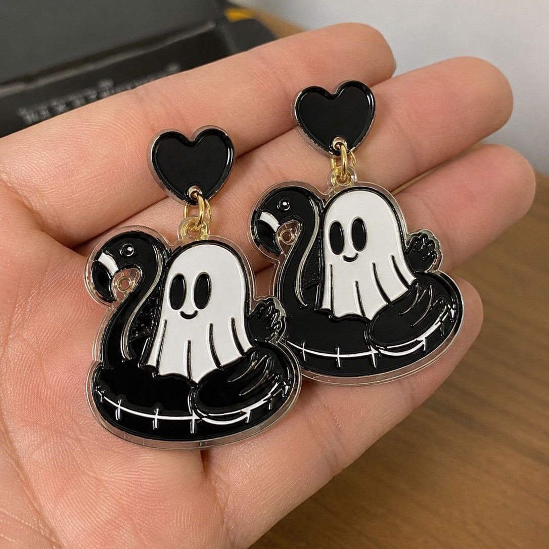 Wholesale Cute Acrylic  Ghost Earrings Pink Flamingo Swim Ring Design Party Jewelry Accessory