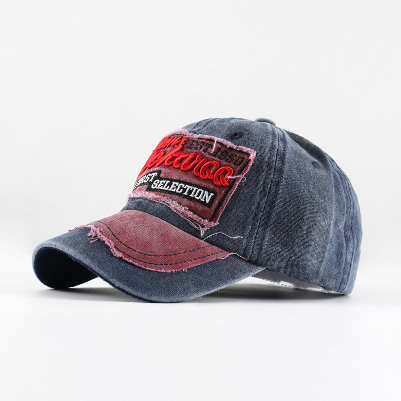 Wholesale Distressed Washed Denim Baseball Cap With Letter Patch Adjustable Unisex Hat Trendy Fashion Accessory For Boutique Resale