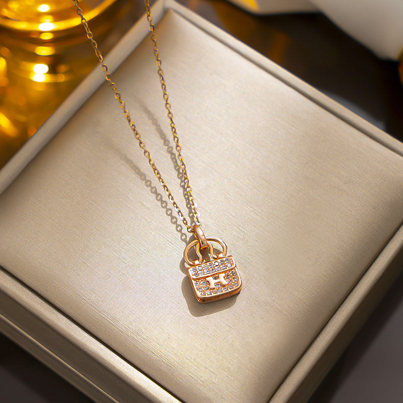 Wholesale Letter Micro Diamond Handbag Titanium Steel Necklaces ACC-NE-NaBao002