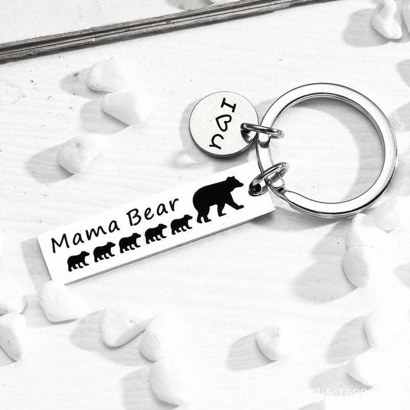 Wholesale Stainless Steel Keychain Engraved Mama Bear Mother's Day Gift Bear Metal Pendant ACC-KC-Chenz004