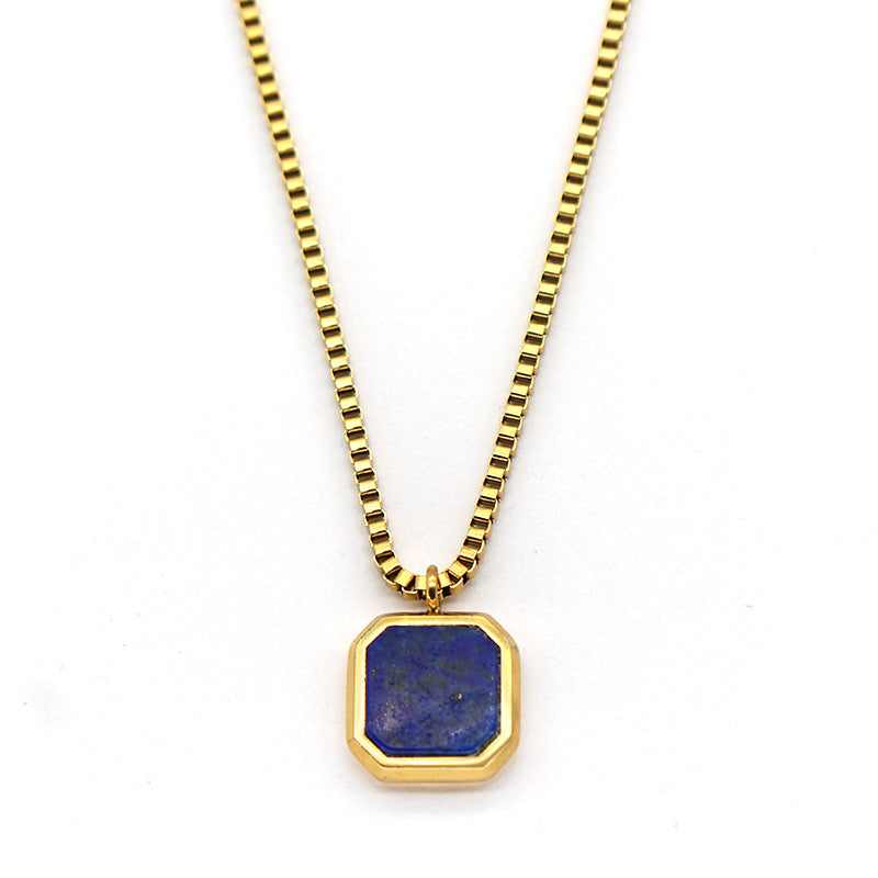 Wholesale Geometric Lapis Lazuli Titanium Steel Necklace