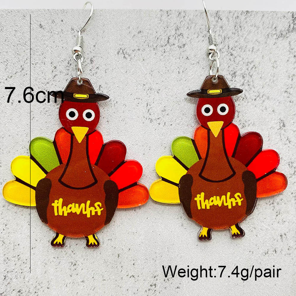 Wholesale Thanksgiving Day Turkey Acrylic Earrings Print Earrings ACC-ES-PuCi005