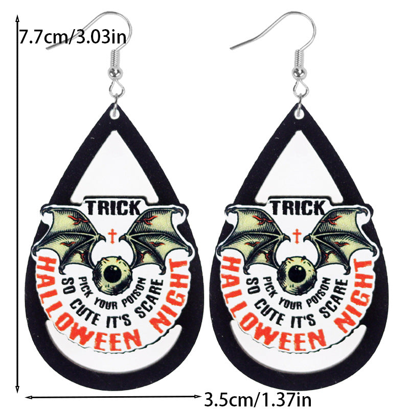 Wholesale Halloween BOO Bat Ghost Spider Web Wood Earrings ACC-ES-WeiAn001