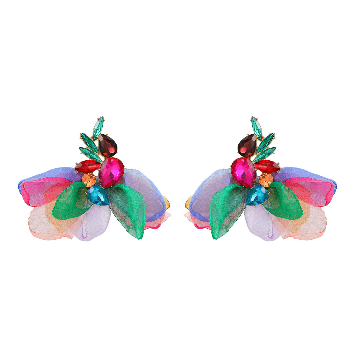 Wholesale Bohemian Colored Diamond Fabric Flower Earrings ACC-ES-JL028
