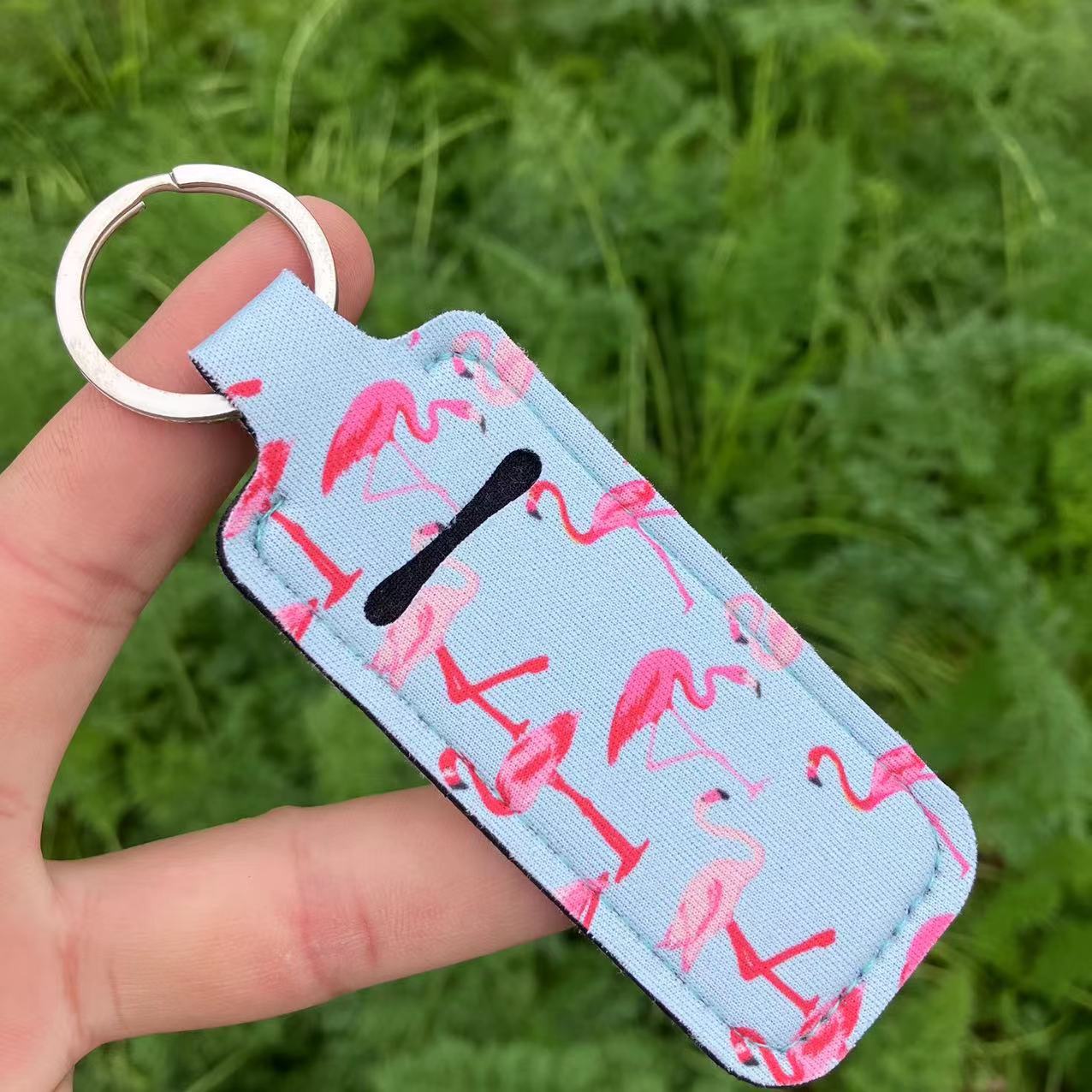 Wholesale Western Style Sunflower Leopard Print Lipstick Set Keychain Chapstick Holder ACC-KC-QiuXue005