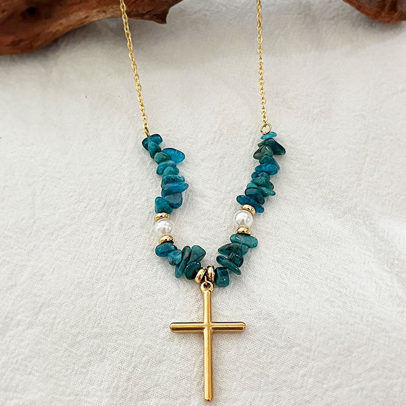 Wholesale cross gravel beaded necklace