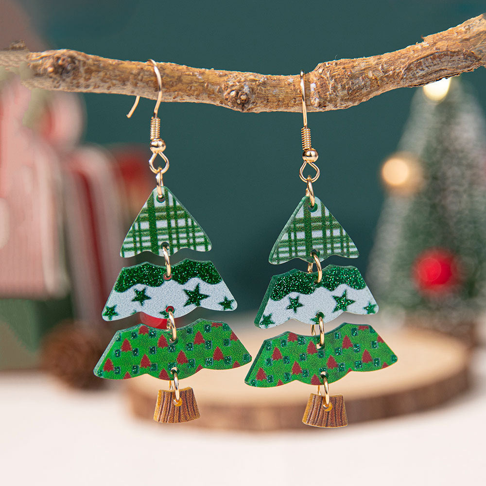 Wholesale Christmas Tree  Party Red and Green Acrylic Earrings