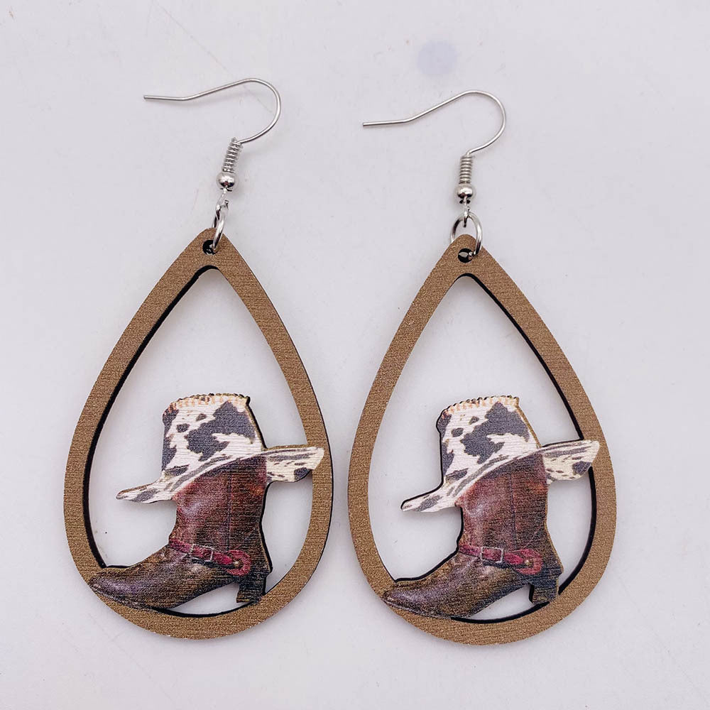 Wholesale Western cowboy  earrings Wood Earrings