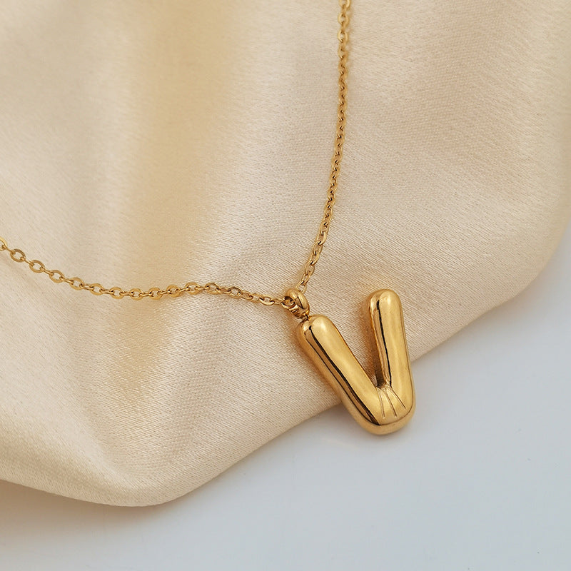 Wholesale 26 Letters 18K Gold Plated Polished Letter Necklaces ACC-NE-GuDi014