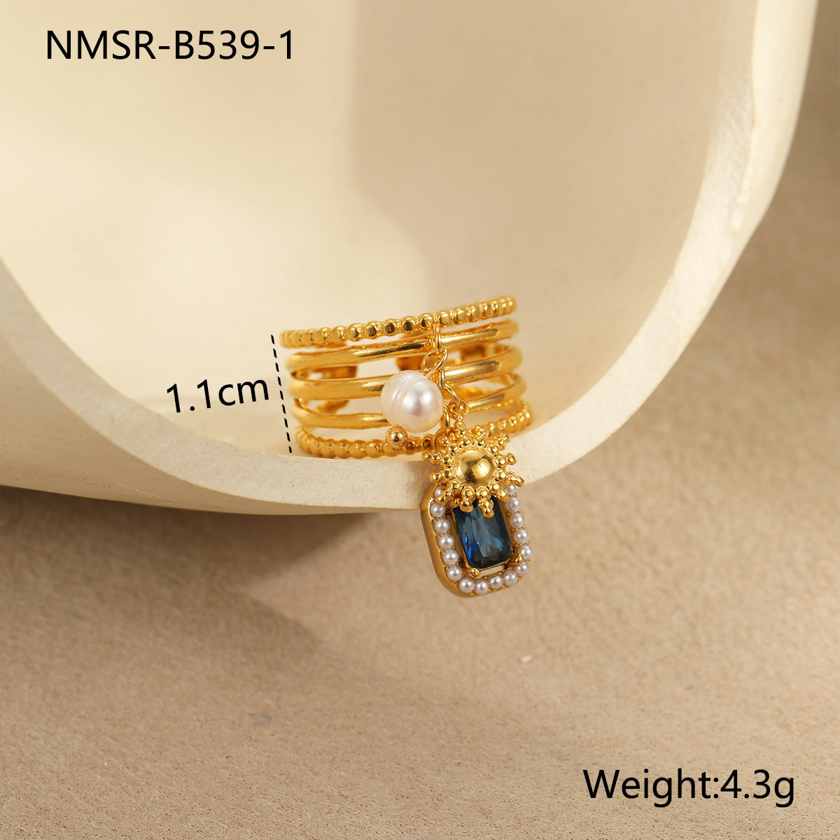 Wholesale  Luxury Inlaid Zircon Natural Stone Stainless Steel Ring