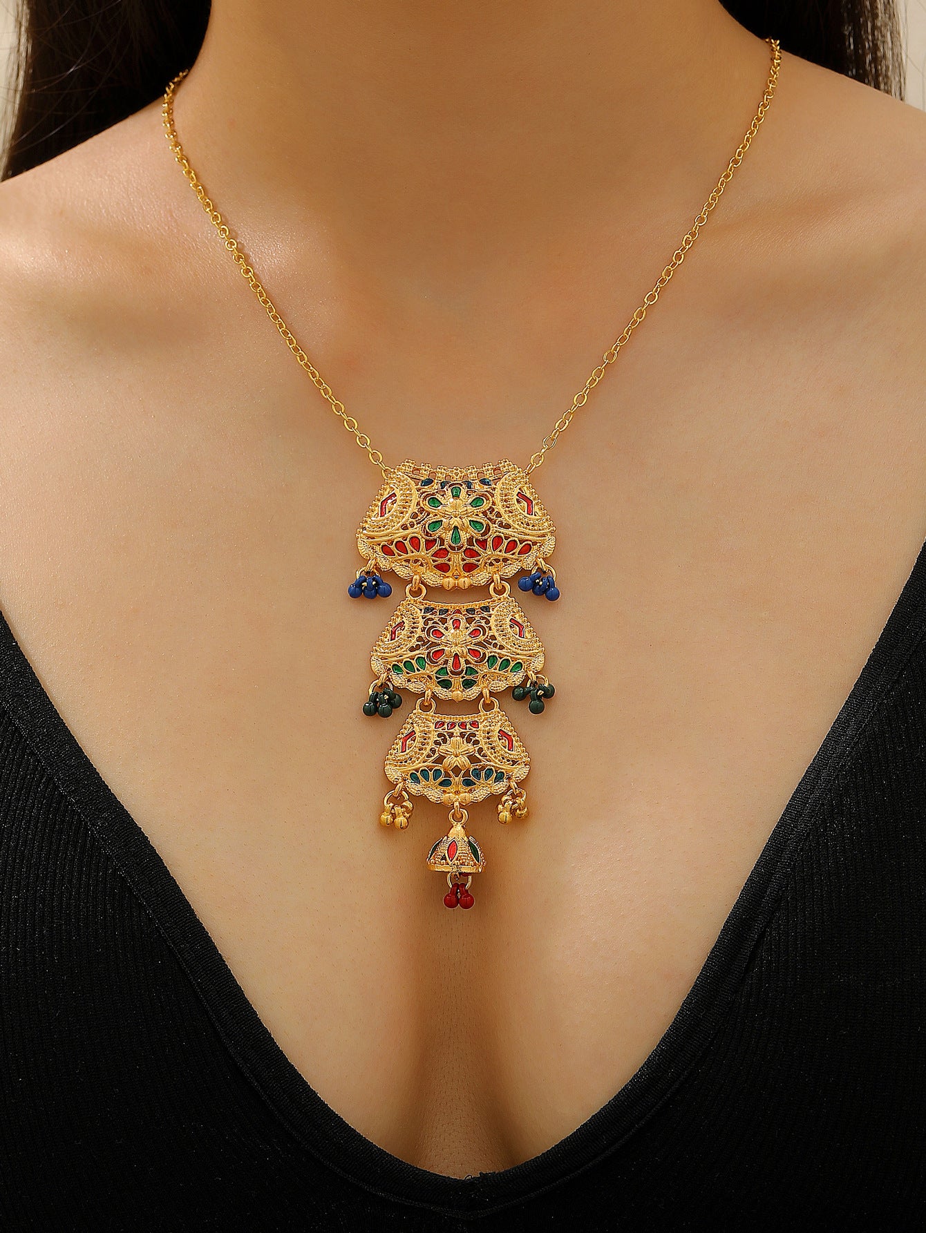 Wholesale Retro Middle Eastern Ethnic Style Layered Necklace And Bracelet Set Gold Tone Alloy Jewelry Accessory For Boutique Resale