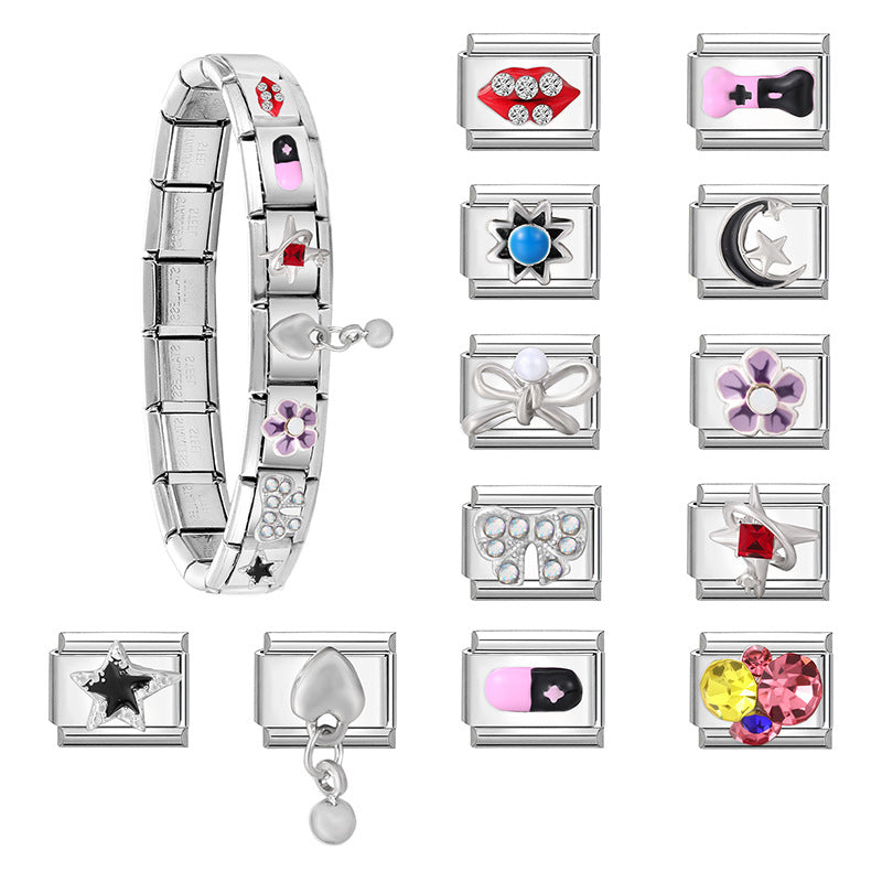 Wholesale 9mm Italian Charm Starter Bracelets DIY square Single Section Creative Stainless Steel Composable Bracelet