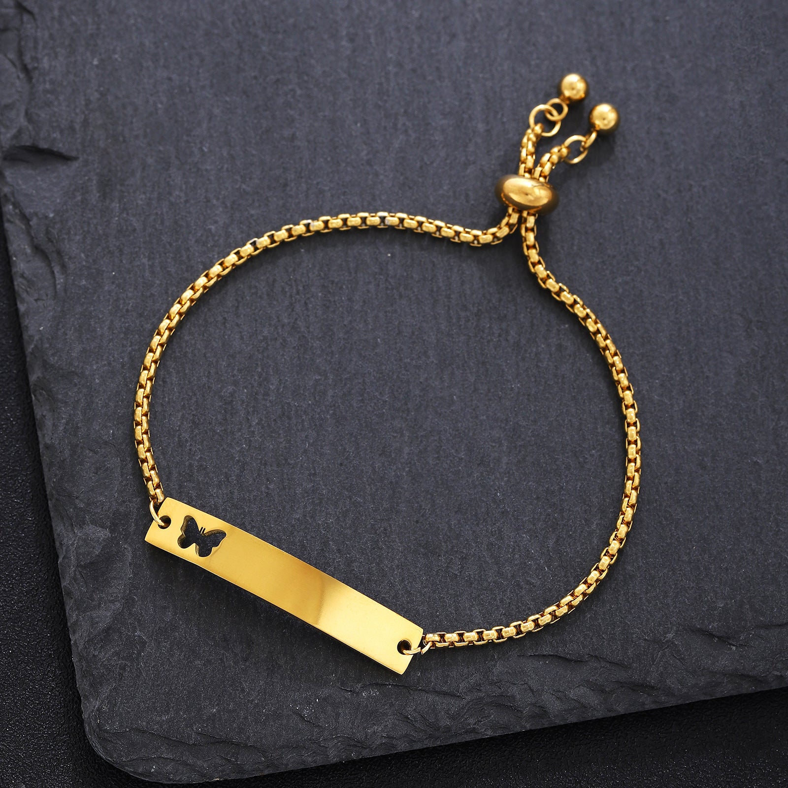 Wholesale  stainless steel curved brand mirror hollow sun and moon butterfly love adjustable lettering bracelet