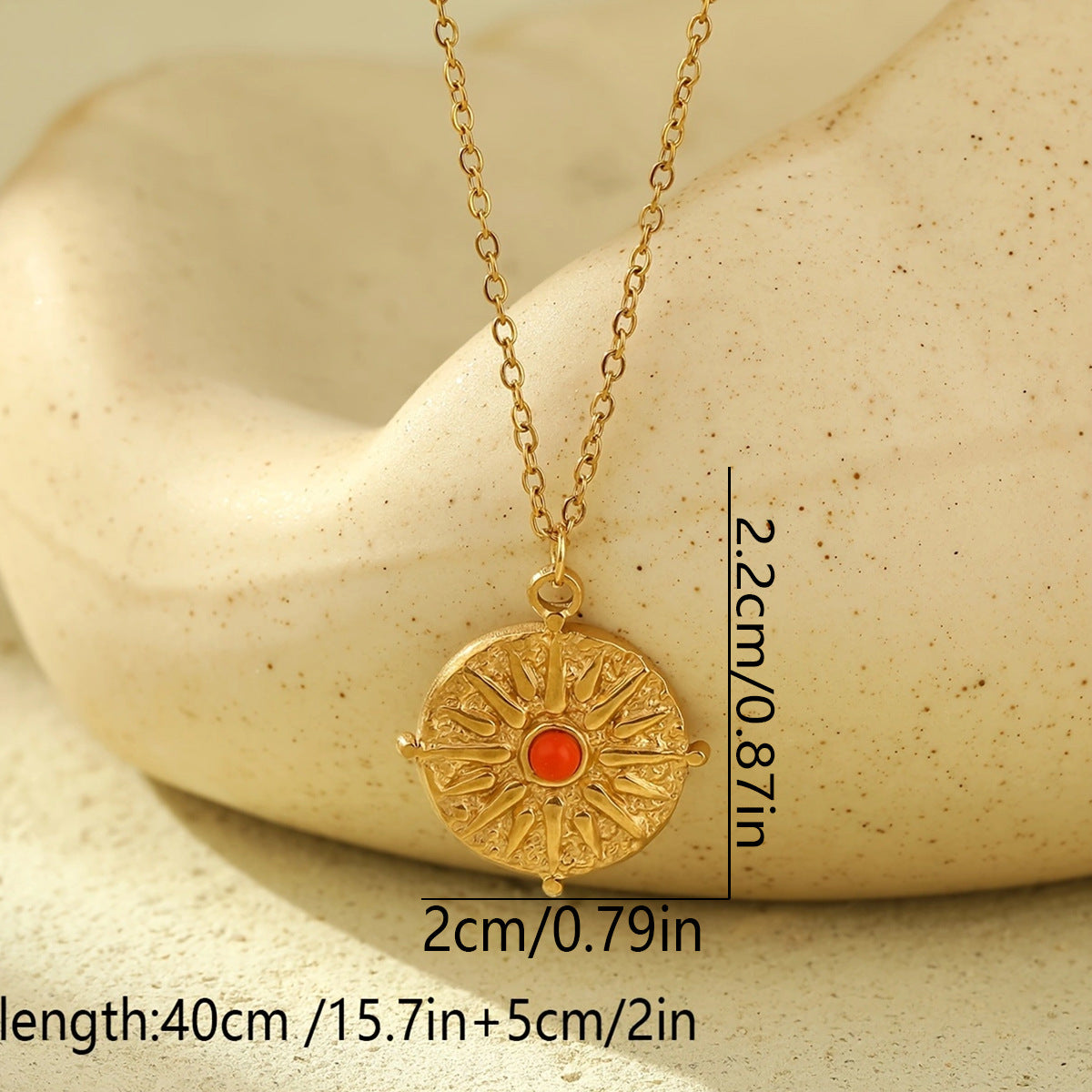 Wholesale  Devil's Eye Sun Moon Disc Natural Stone Pendant 18K True Gold Stainless Steel Necklaces