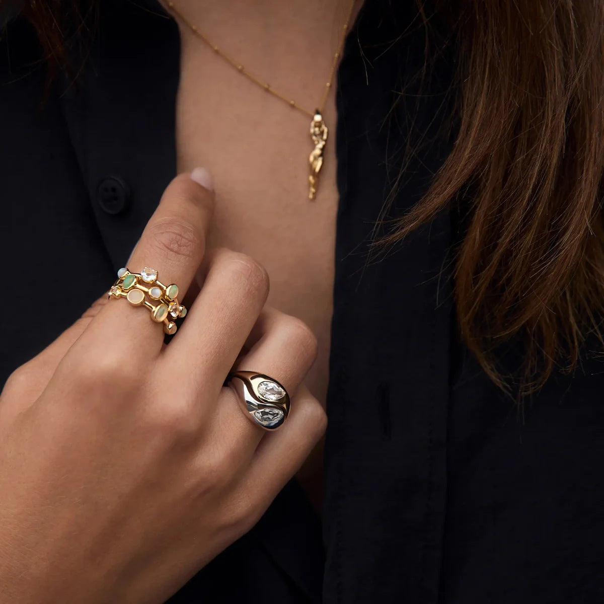 Wholesale  18K gold stainless steel diamond drop-shaped irregular smooth ring