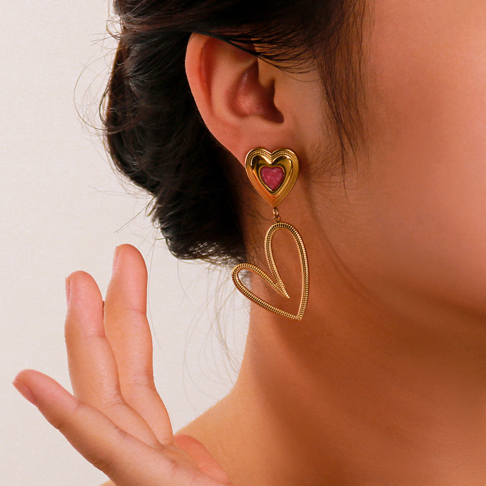 Wholesale Oil Dripping Stainless Steel 18k Gold Plated Special Shaped Love Earrings ACC-ES-XinY014