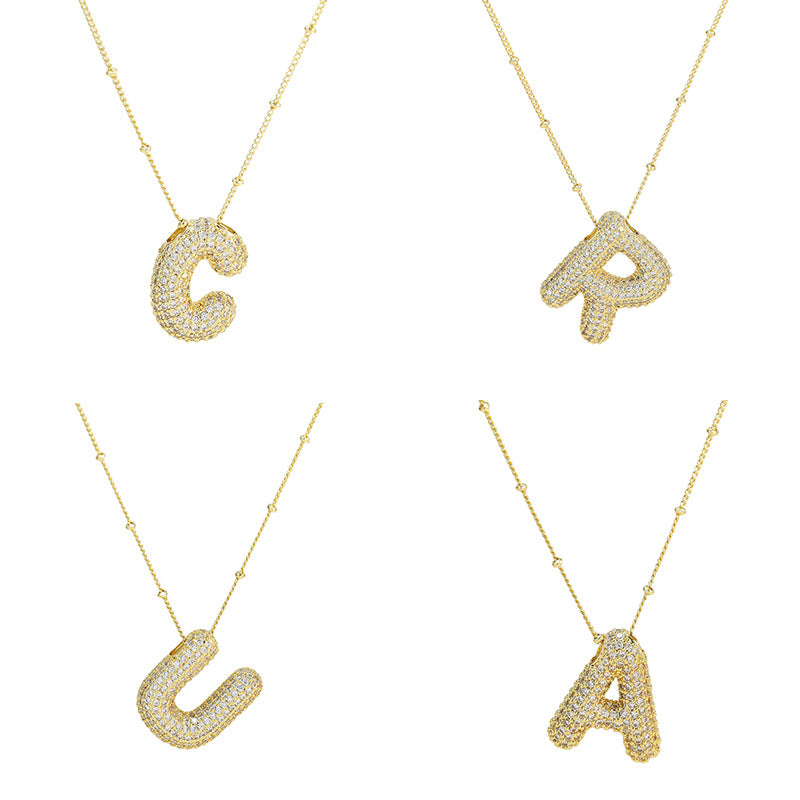 Wholesale Stone-inlaid Birthday Balloon Glossy Letter Necklace