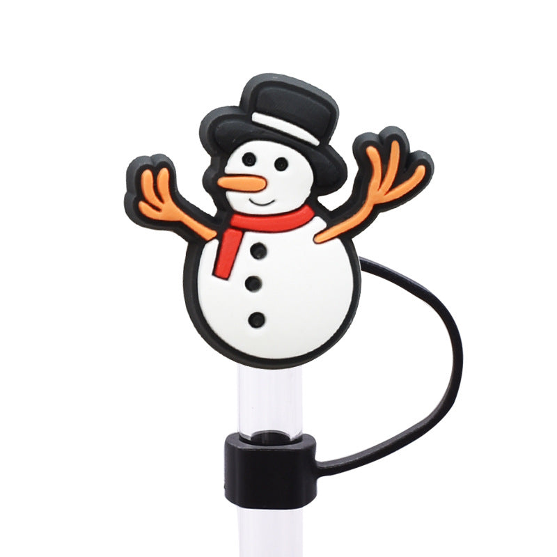 Wholesale Random 100pcs Snowman Series 8/10mm PVC Soft Straw Tube Cap