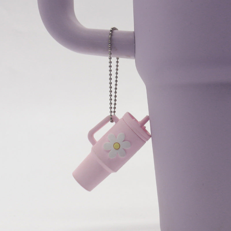 Wholesale Small Flower Soft Plastic Cup Mini Cute Milk Tea Cup Keychain Cup Hanging Chain ACC-KC-MeiTE001