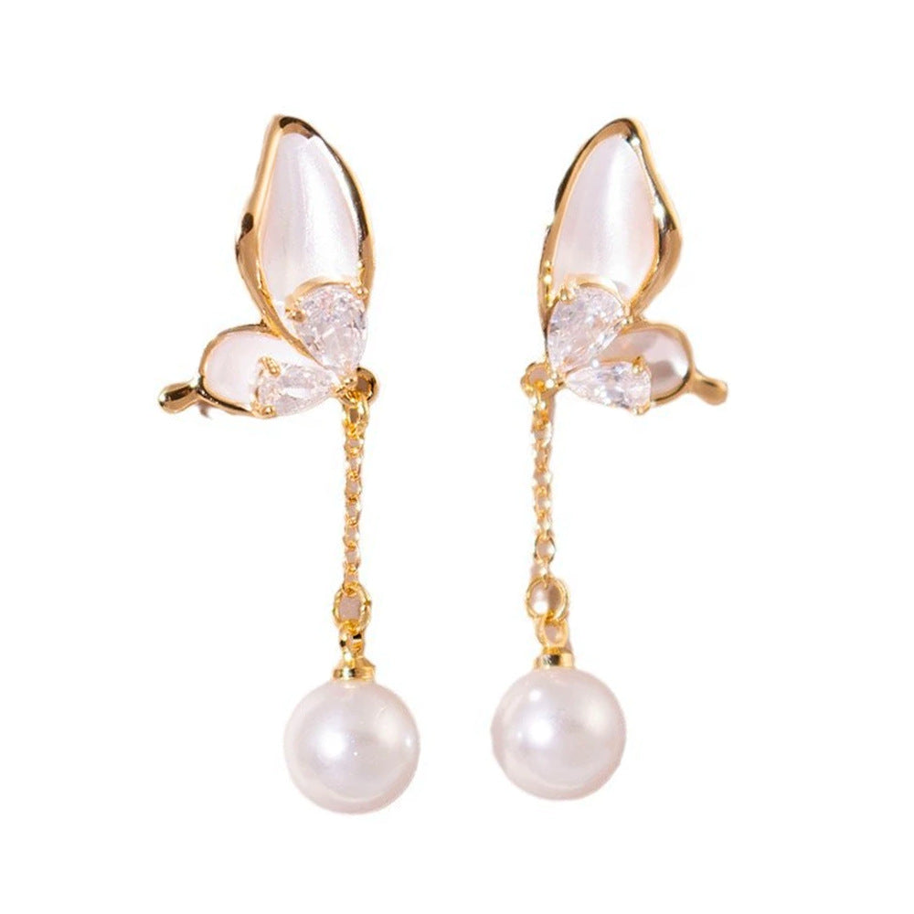 Wholesale  Zircon Butterfly Pearl Ear Clip Light Luxury Elegant  Earrings