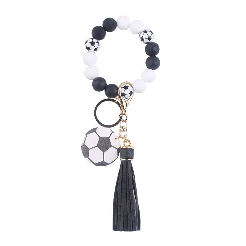 Wholesale  Leather PU Tassel Cartoon Silicone Football Wrist Keychain