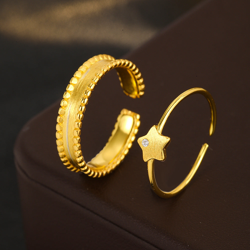 Wholesale Fashion Five Pointed Star Ring Set Stylish Copper Zircon Jewelry Chic Geometric Design Boutique Resale Accessory