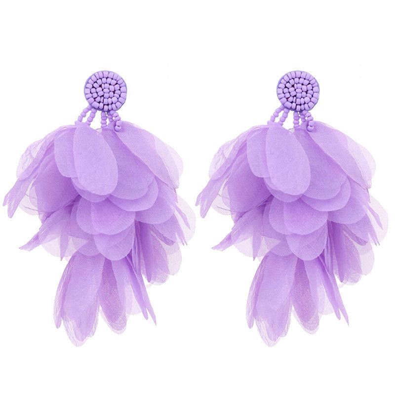 Wholesale  handmade fabric flower tassel earrings