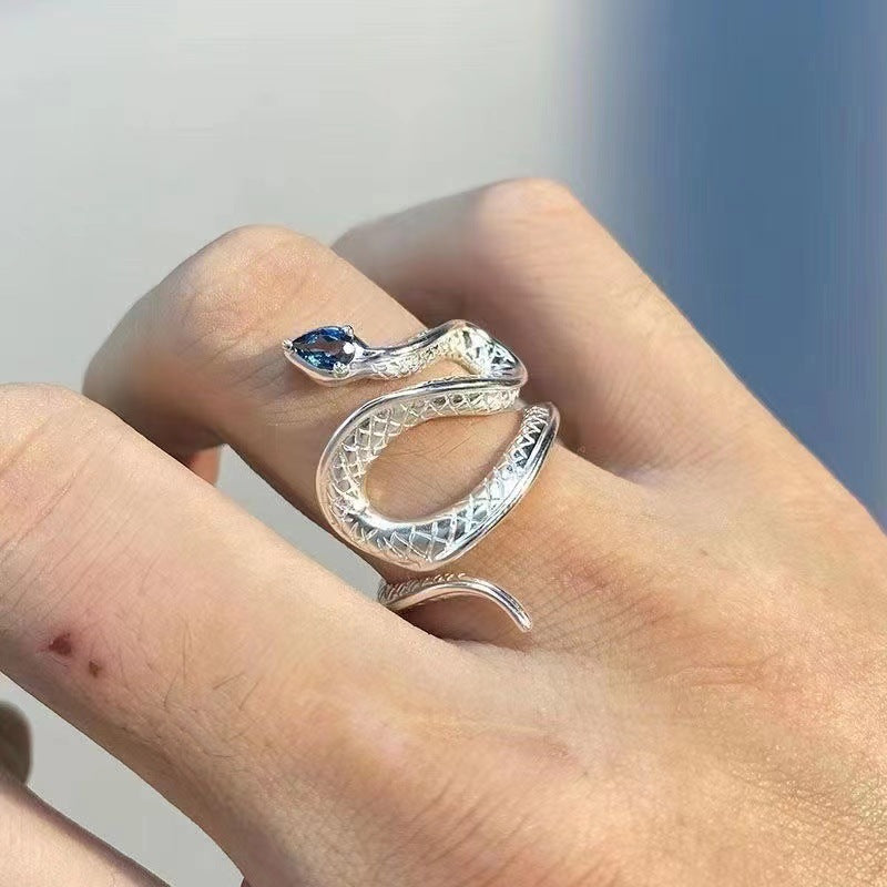 Wholesale Blue Topaz Snake Ring Electroplated Zinc Alloy Adjustable Women S Fashion Jewelry For Everyday Wear