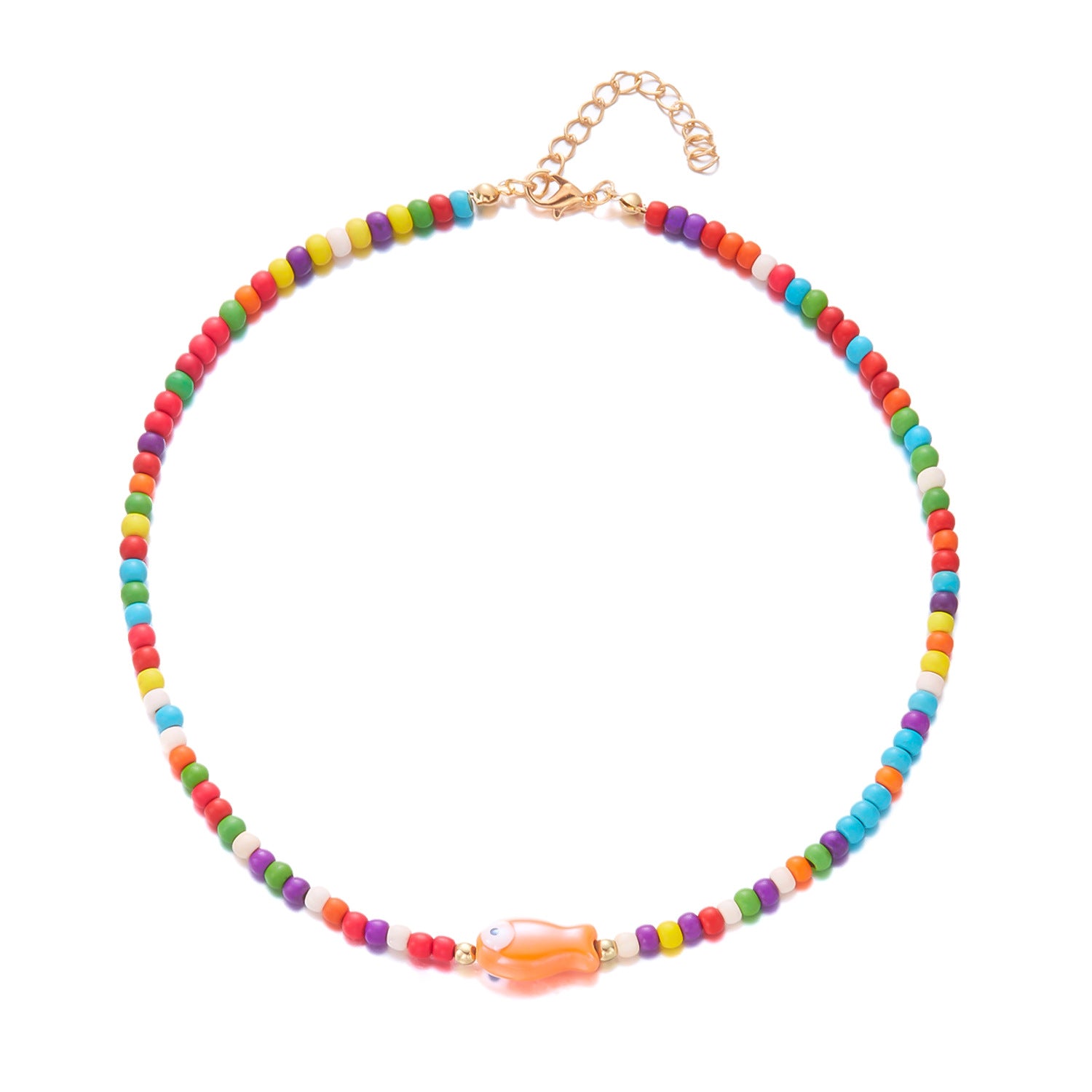Wholesale  cute color ceramic double-sided painted small fish rice beads beaded necklace