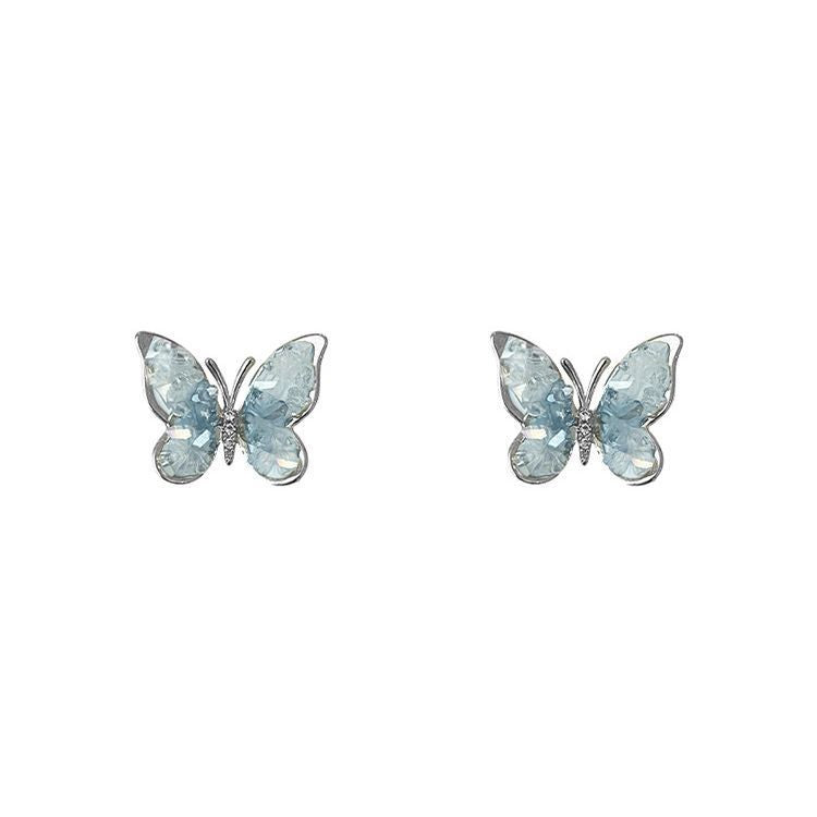 Wholesale Vintage Morandi Blue Gradient Crystal Butterfly Stud Earrings ACC-ES-Qiyou003