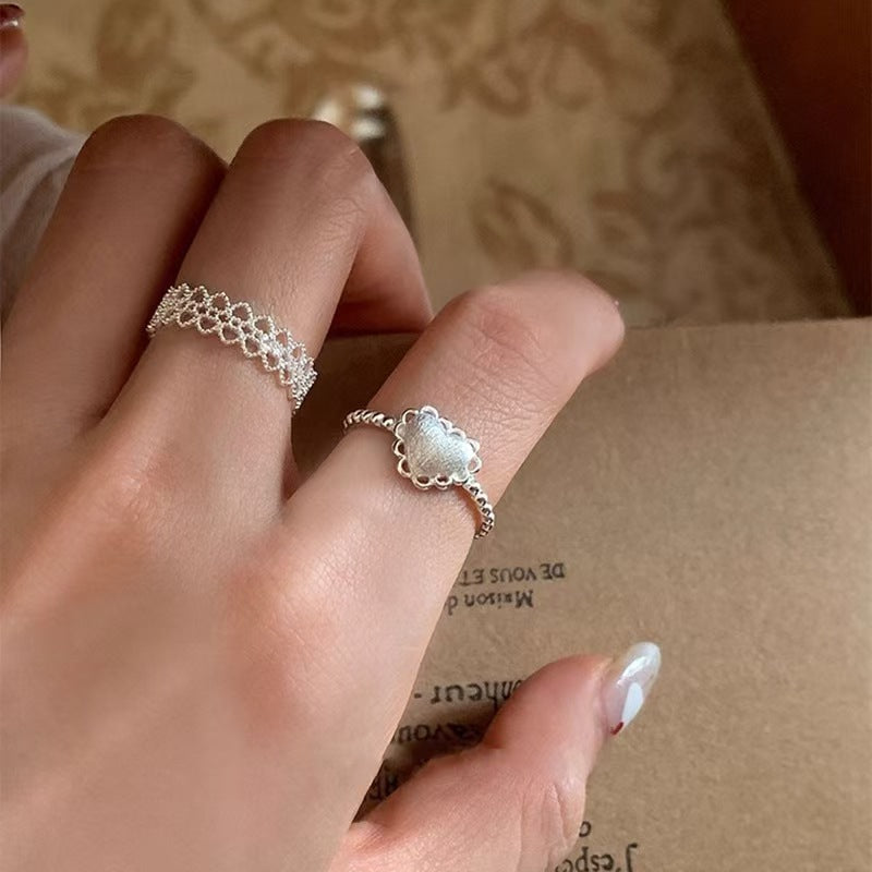 Wholesale Stylish Hollow Lace Heart Adjustable Ring Fashion Alloy Jewelry Accessory For Boutique Resale